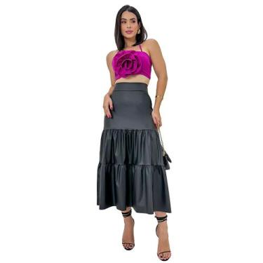 Imagem de Saia Feminina Midi material sintético Camadas Rodada 3 Marias Social -