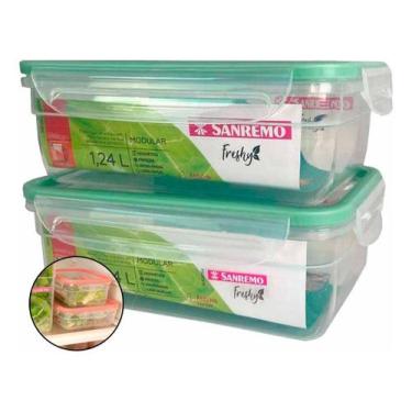 Imagem de 2 Pote Plástico Com Travas Hermético 1,24l Marmita Freshy Sanremo