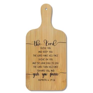 Imagem de FONDCANYON Presentes religiosos cristãos tábua de cortar 38 x 18 cm com alça, versículo bíblico presentes tábuas de corte para cozinha, sala de jantar, tábua decorativa de queijo The Lord Bless You
