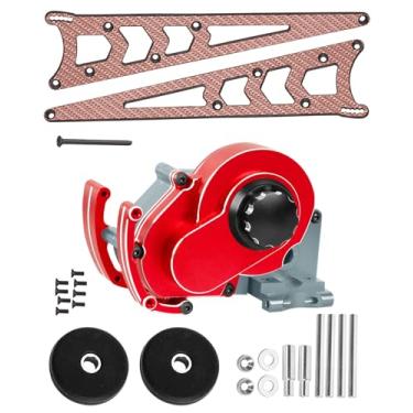Imagem de Gearbox Cover&Drive Gear Cover&Carbon Adjustable Wheelie Bar Kit Tail Wheel Head up Wheel Upgrades Part for 1/10 Slash 2WD (VXL),Rustler&Stampede&Bandit 2WD(VXL),Red with Titanium