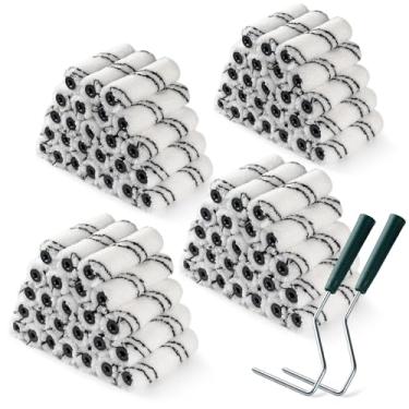 Imagem de CoatPro Twools Pacote com 100 capas de rolo de pintura de microfibra de 10 cm com 2 peças de molduras de rolo de metal antiferrugem, ferramentas de pintura de nível profissional para paredes, tetos