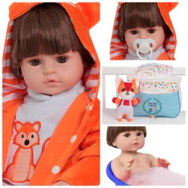 Imagem de Boneco Bebê Reborn Arthur Enxoval Raposa Completo 17 Itens - Cegonha R