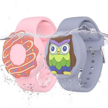 Imagem de Pulseiras Air Tag à prova d'água para crianças (pacote com 2) – Pulseira Air Tag escondida de silicone macio – Suporte leve rastreador GPS compatível com Apple Airtag Band para crianças-donut e coruja