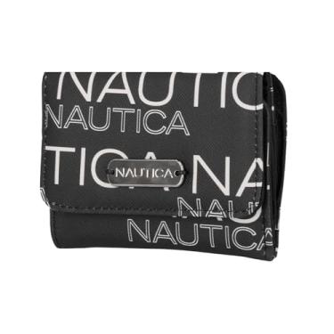 Imagem de Nautica Rower's End Carteira pequena para mulheres, porta-cartão de crédito fino com bloqueio de RFID com bolso para moedas, carteira feminina compacta dobrável com janela para identidade, Wave