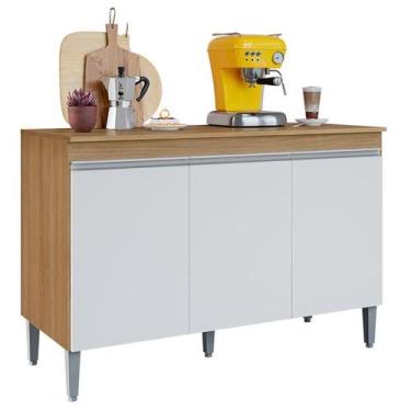 Imagem de Balcão de Cozinha Manu com Tampo 120cm Amêndoa Branco - AJL - AJL Móve