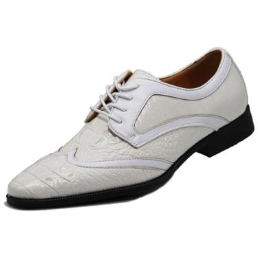 Imagem de ODN Sapato social masculino Oxford com estampa de crocodilo jacaré, Branco, 42