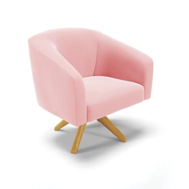 Imagem de Poltrona Giratória Stella Suede Base Madeira Ma30 - D'rossi Cor Rosa Bebê