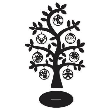 Imagem de Árvore Preta Com Bolinhas De Natal 28cmx40cm - Cria Arte Laser Preto