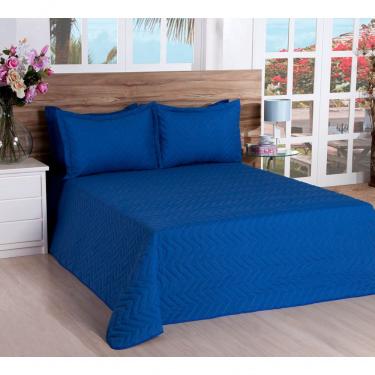 Imagem de Cobre Leito Matelassado Casal Queen Classic 03 Pçs Azul