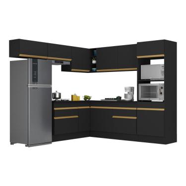 Imagem de Armário De Cozinha Completa De Canto Com Rodapé Veneza Multimóveis V2105 Preto/dourado Preto/dourado