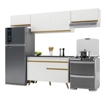 Imagem de Cozinha Compacta Veneza 6 Portas 1 Gaveta MDF 260cm Preto com Tampo MDP Estilo Retrô Texturizado