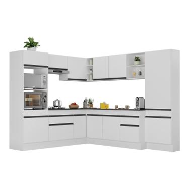 Imagem de Armário De Cozinha Completa De Canto Com Rodapé Veneza Multimóveis V2082 Branco/preto Branco/preto