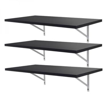 Imagem de Kit 3 Prateleiras 90 X 30cm Preta Com Mão Francesa