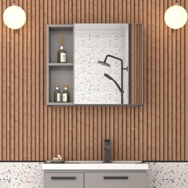 Imagem de Espelho Para Banheiro Com Armário Em Aço Ameixa Cinza