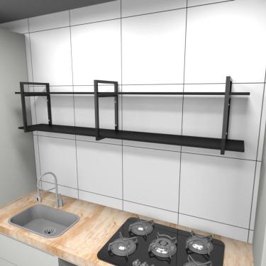 Imagem de Prateleira Industrial Cozinha Pratileira Preto Estante Nicho Industrial Estante Mdf Nichos Cozinha
