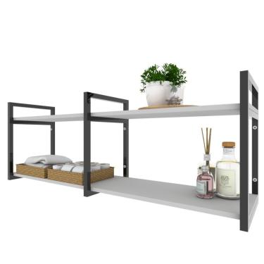 Imagem de Prateleira Industrial Banheiro Organizador Nicho Mdf Ferro Estante Branca Branco Off White Madeira