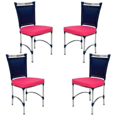 Imagem de 4 Cadeiras Em Alumínio E Fibra Sintética Jk Cozinha Edícula Azul Dark E Pink
