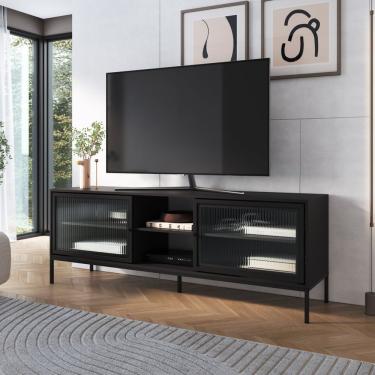 Imagem de Rack Para Tv Até 65" Com 2 Portas E 3 Prateleiras Euforia Preto