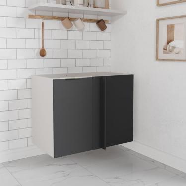 Imagem de Balcão De Canto Reto Sem Tampo Sem Rodapé Puxador 150cm Ipanema Cabecasa Madeiramadeira Grafite Trama/branco