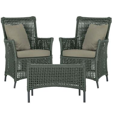 Imagem de 2 Poltronas E 1 Mesa Igapó Alumínio Preta Corda Náutica E8 Verde