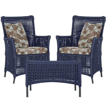 Imagem de 2 Poltronas E 1 Mesa Igapó Alumínio Preta Corda Náutica E6 Azul