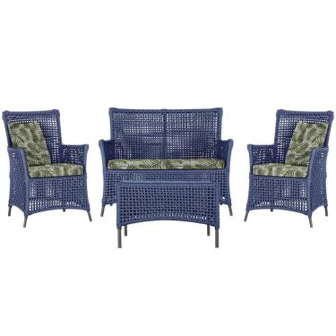 Imagem de Jogo Sofá E 2 Poltronas E Mesa Igapó Preta E5 Trama Original Azul