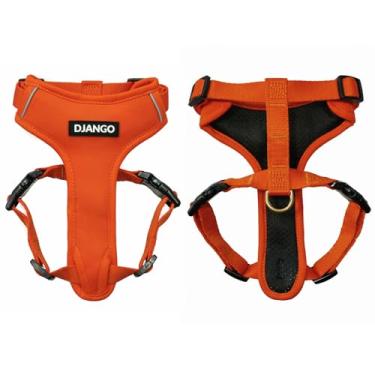 Imagem de DJANGO Peitoral para cães Adventure Dog – Arnês grande elegante e durável para aventuras ao ar livre e uso diário – Arnês ajustável de neoprene laranja pôr do sol para cães com tubulação refletiva e