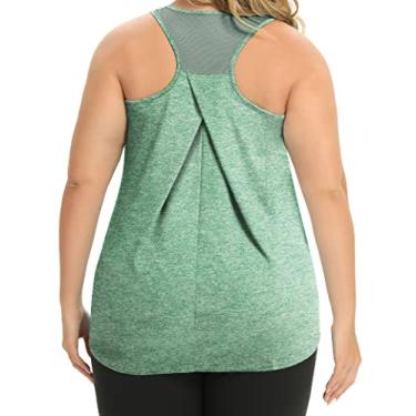Imagem de FOREYOND Regatas femininas plus size para treino, ajuste solto, ioga, costas nadadoras, atléticas, sem mangas, camisetas de verão, Verde claro, 5G