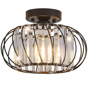 Imagem de Vechoicy Luminária De Teto Semi-Embutida, Preta, 11", Gaiola Metal, Para Corredor, Estilo Fazenda, Lustre Cristal Industrial Banheiro E Cozinha (Preto, 11")