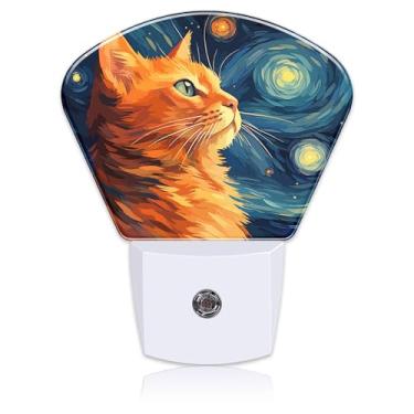 Imagem de Uiaoiais Linda Luz Noturna De Gato Laranja Para Crianças, Led Com Céu Estrelado, Plugável Na Parede Sensor Anoitecer Ao Amanhecer, Meninos E Meninas, Decoração Quarto, Corredor, Cozinha, Banheiro Es