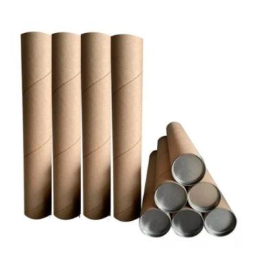 Imagem de 10 Tubo Postal Canudo Papelão Grosso 100cmx7,3 C/ Tampa Metal - RT