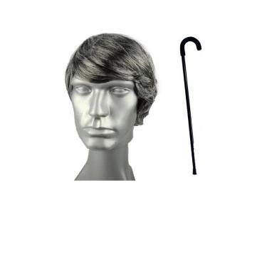 Imagem de Fantasia Idoso Vovô Peruca Grisalha Bengala 80CM Preta Festa