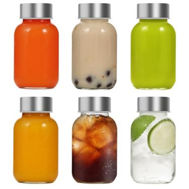 Imagem de Danmu Garrafas de suco de vidro com tampas de 142 g, garrafas de suco de vidro reutilizável 100% à prova de vazamento para sucos, dose de gengibre, dose de bem-estar, água, kombucha, leite, milkshake