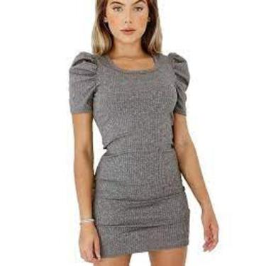 Imagem de Vestido feminino manga princesa bufante curto malha canelada - Filo mo