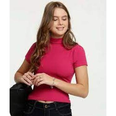 Imagem de Blusa feminina gola alta manga curta basica malha canelada moda - Filo