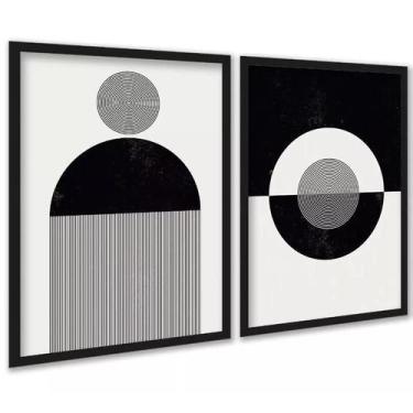 Imagem de Kit 2 Quadros Abstratos Formas E Linhas Preto E Branco - Quadros On-Li