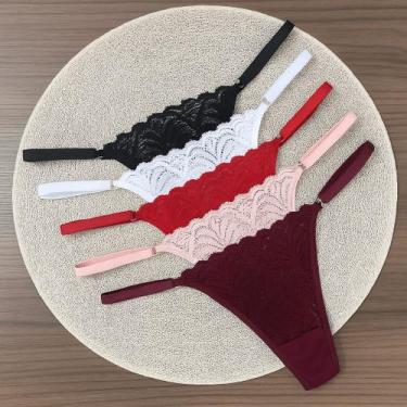 Imagem de Kit 5 Tanga Renda Fio Duplo Calcinha Sexy Transparente Lingerie Sensua
