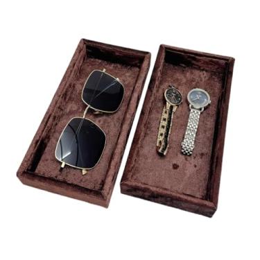 Imagem de AgentMoon Conjunto de 2 organizadores de óculos de sol únicos de luxo ou bandeja de joias, forro de veludo em relevo ou malhado mesa de cabeceira móveis bandeja de armazenamento de maquiagem caixa de