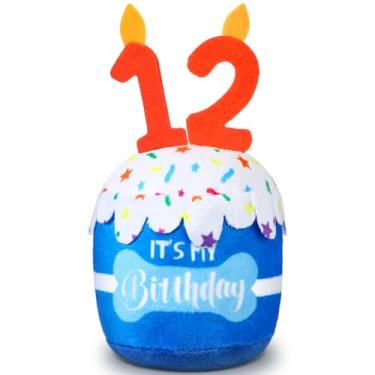 Imagem de Dansydaisy Acessórios de brinquedo de bolo de aniversário de 12 anos para meninas e meninos, brinquedo de pelúcia azul para decoração de festa de aniversário para cães grandes, médios e pequenos