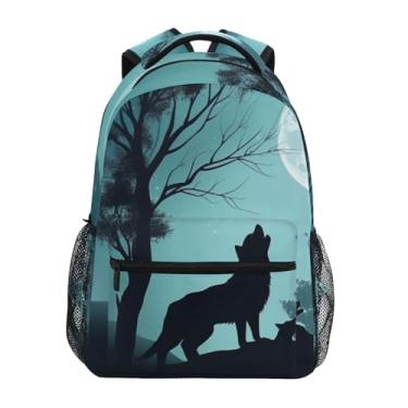 Imagem de Nander Mochila de viagem à noite, lua, lobo, escola, laptop, mochila universitária, para homens e meninos.., Lobo da lua, One Size, Mochilas Daypack