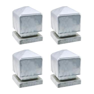 Imagem de Tsnamay 4 peças de tampas de poste de ferro galvanizado cinza quadradas 6 x 6 cm/60 mm para ambientes externos para cerca, deck, caixa de correio, pátio, 4 peças