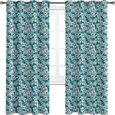 Imagem de Cortinas blecaute azul e verde para quarto - Cortinas escurecidas com isolamento térmico com ilhós para sala de estar, quarto, jardim de infância, sala de estar, L 213 cm x C 182 cm turquesa