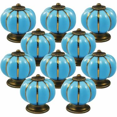 Imagem de Kit 10 Puxador de Porcelana Cerâmica Abóbora Gaveta Armário Móveis Retrô Vintage Colonial Azul C1004 – Casa Nobile