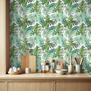 Imagem de Papel de Parede Adesivo Floral Lavável Flor Adesivo Rolo 5 Metros Muro Verde