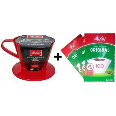 Imagem de Kit 3 cx Filtro Papel 1 Suporte plást Melitta nº100 Vermelho