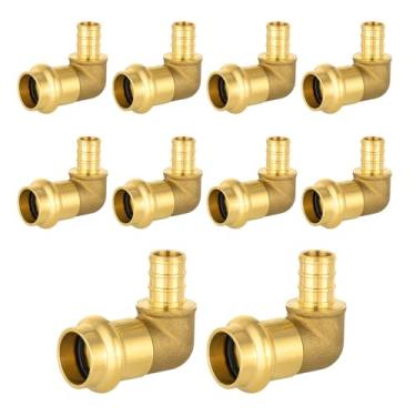Imagem de Pacote com 10 Cotovelos de encaixe de prensa de latão HeSun 1,27 cm, PRESS X 1/5.1 cm PEX F1807 Cotovelo de crimpagem, latão LF