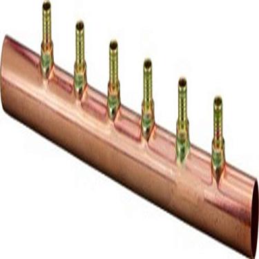 Imagem de Coletor de cobre soldado com prensa PureFlow PEX da Viega 65708 com macho de 2,5 cm x 1,2 cm a 8 entradas fechadas x número de prensa de tomadas