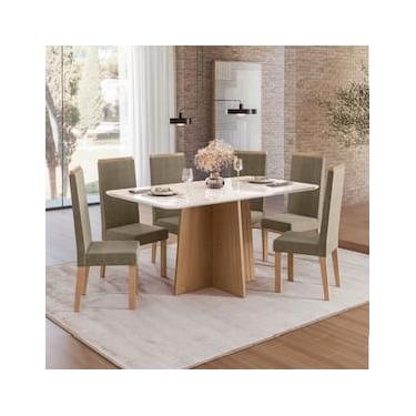 Imagem de Conjunto de Mesa Sonetto 160cm Isa 6 Cadeiras Tampo de Vidro Veludo Estofado Design Moderno Sofisticado