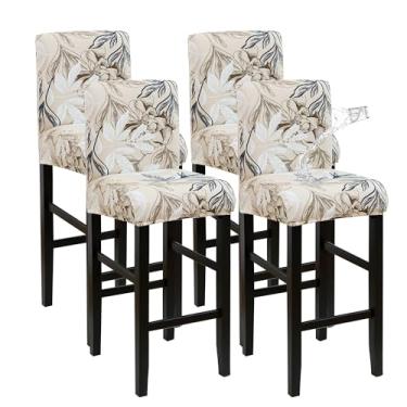 Imagem de FORCHEER Capa impermeável para cadeira de bar com encosto, pacote com 4, capas de banco de jantar com elástico floral, para cadeiras curtas, removível, lavável