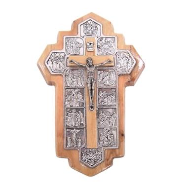 Imagem de Wowser Estação de madeira de oliveira do crucifixo da cruz, decoração de parede religiosa, 14 cm